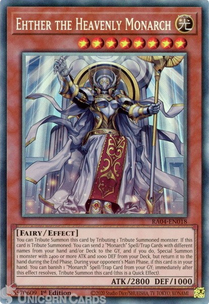 RA04-EN018 Ehther the Heavenly Monarch : Collector's Rare 1st Edition Mint YuGiO