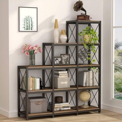 Industrial Ladder Corner Bookshelf 9 Cubes Stepped Etagere Bookcase Storage Rack