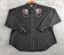 Rockmount Ranch Wear Shirt Men 3XL Black Indian Head Embroidered Pearl Snap READ