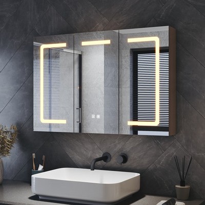 Bathroom Mirror Cabinet with LED Lights Shaver Socket Storage Demister ...