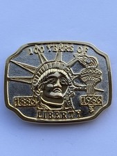 100 Years Statue Of Liberty 1886-1986 Belt Buckle Gold  Silver With Gemstone