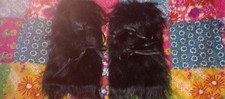 Black Furry Leg Warmers, Boot Covers, With Ribbon Ties. Knee High