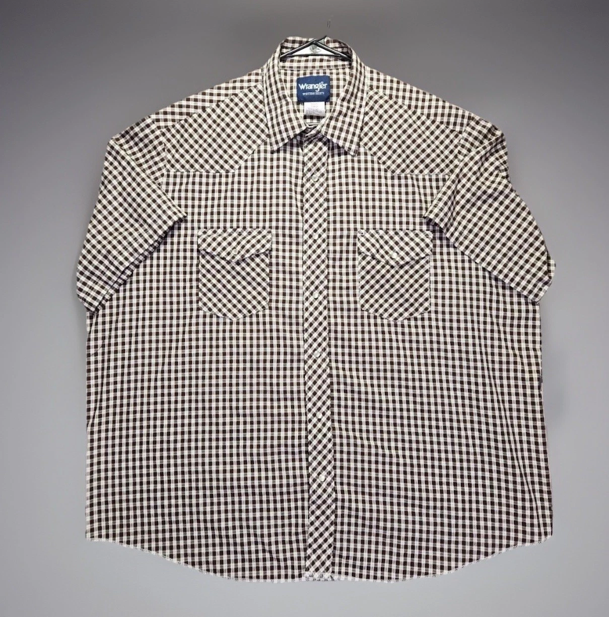 Wrangler Western Shirt Mens 2X Brown Plaid Pearl Snap Short Sleeve Cowboy