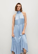 MANGO Pleated Blue Satin Dress - Size 6 - New With Tags