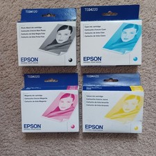 Lot Of 4 Epson Photo Black Cyan Yellow Magenta Ink Cartridges  TO34  Expired