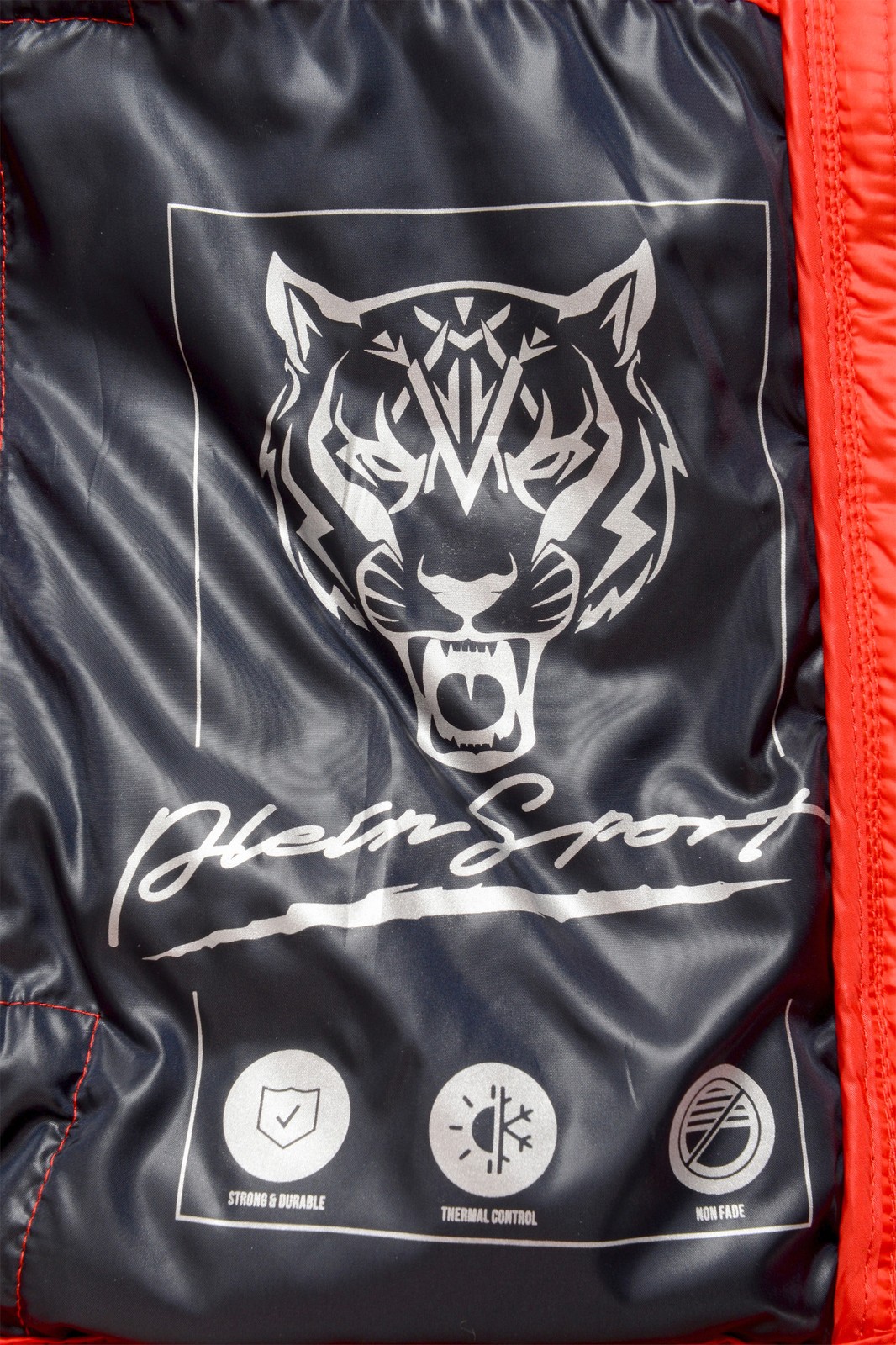 Plein Sport Women's Bright Red Hooded Logo Print Zip Up Parka Jacket  M L