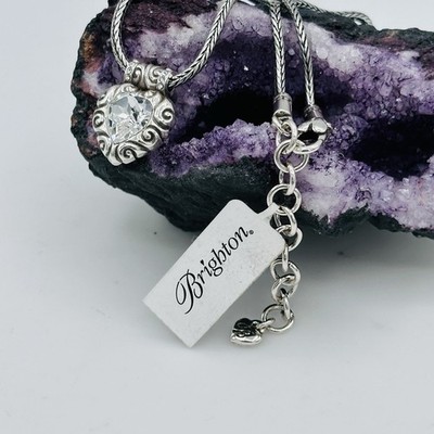Brighton Regina Heart Necklace Crystal Pendant Silver Plated Adjustable