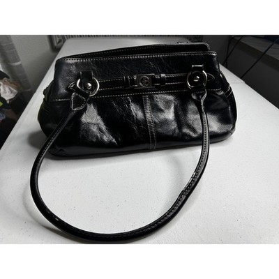 Giani Bernini Black Faux Leather Shoulder Bag Silver Hardware Contrast Stitch