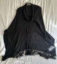 Vintage Laura Ashley Shawl Black Over The Head Fringe Cape Jacket Poncho Classy