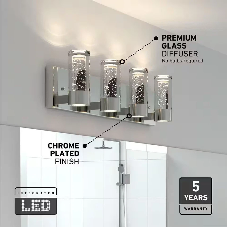 Artika Essence 27” 4 Luces Cromo Moderno LED Tocador Barra de Luz Vidrio Burbuja 2977N Foto 4 de 4