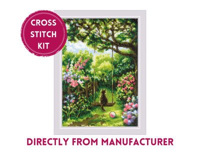 RIOLIS Counted Cross Stitch Kit 2114 Garden Swing- Kitten sitting in Garden