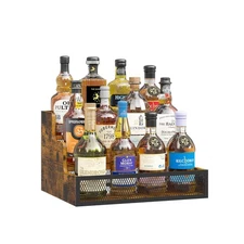 3-Tier Liquor Bottle Display Shelf Rustic Wooden Holder Stand for Whiskey Wine