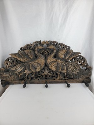 23.5'' Vintage Wall Decor Peacock Bird Home Wooden  5 Hooked Coat Hanger 