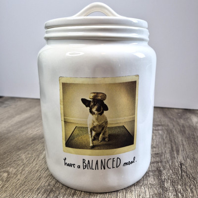 RAE DUNN-Magenta- White Canister- HAVE A BALANCED MEAL- Dog Polaroid- Snacks