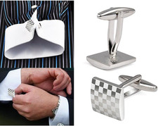 Cufflinks Men Silver Square Checkerboard Design Formal Shirt Accessories