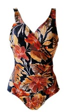 VTG 80's "JANTZEN Red Diving Girl Icon" Earthtone Tropical One-piece Swimsuit 12