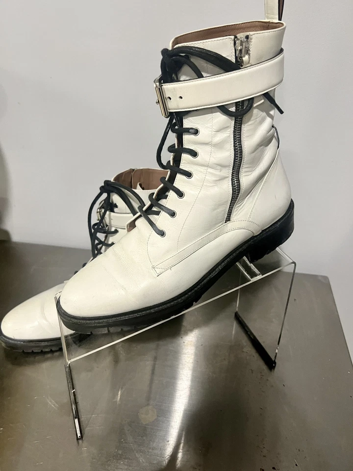 Botas de Combate Tabitha Simmons Cuero Blanco Cremallera Correa Lateral 40.5 10 $950 Usadas Foto 2 de 4