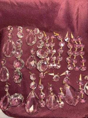 VTG Chandelier Crystals Replacement Strands & Connectors Prism Clear Sparkle Lot