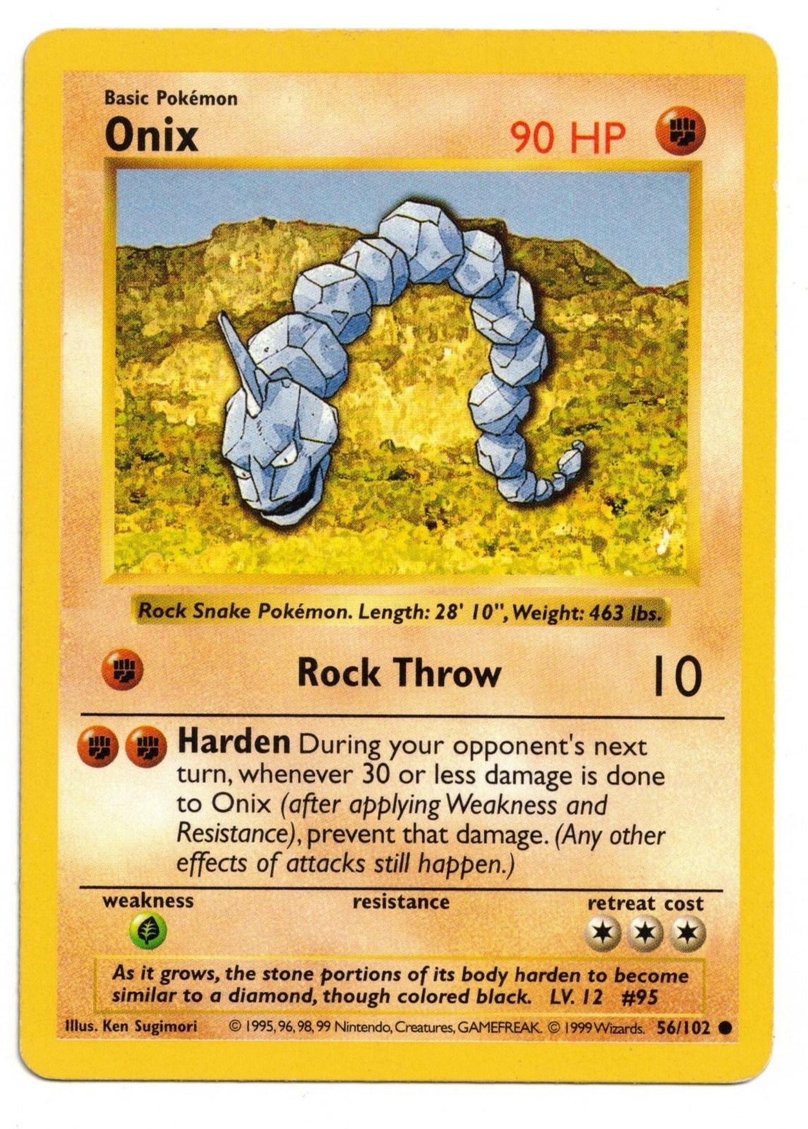 Pokemon Card: Onix 56/102 Shadowless Base Set! EX