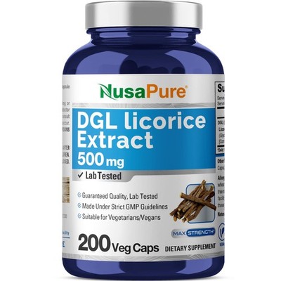 DGL Licorice Extract 500 mg 200 Veggie Capsules Vegan Non GMO NusaPure