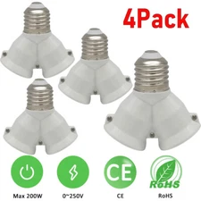 4Pcs 2 in 1 E27 E26 Socket Splitter Adapter Dual Heads Lamp Holder for Home Use
