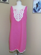 J Howard Linen Blend Pink V Neck Sleeveless Crochet Detail Dress 12