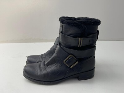 M&S halbhohe Stiefel Damen Knöchel Schnalle Biker Freizeit Riemchen niedriger Absatz Größe 4 B150