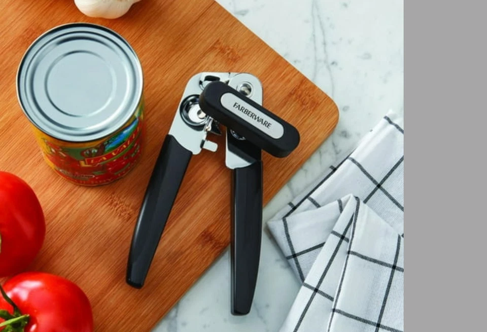 Abridor de lata Farberware Pro aço inoxidável cabo preto - Imagem 3 de 4