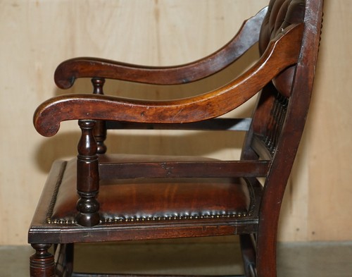 SUITE OF SIX FULLY RESTORED BROWN LEATHER ANTIQUE CHESTERFIELD DINING ARMCHAIRS - Picture 22 of 24