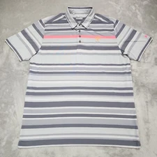 Under Armour Polo Shirt Mens XXL Gray Stripe Loose Heat Gear Oaktree Golf Active