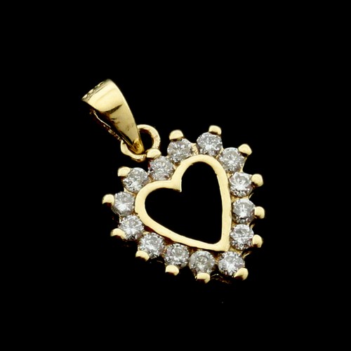 Colgante de corazón de oro amarillo de 9 quilates con diamantes, CAJA DE REGALO