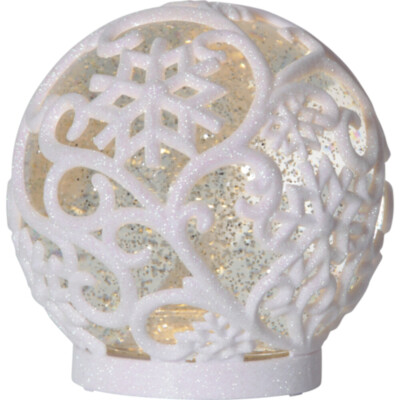 STAR LED Schneekugel ''Frost''weiß Glitzer Winter Leucht Deko Kugel Batterie Timer