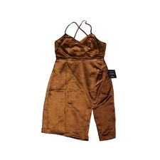 Lulus Midi Cocktail Dress Side Slit Bronze Womens Size Medium