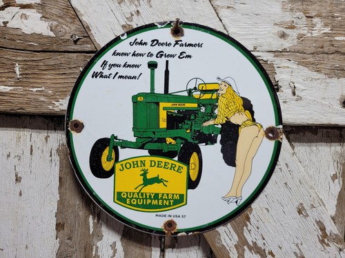 VINTAGE JOHN DEERE PORCELAIN SIGN FARM TRACTOR EQUIPMENT DEALER SALES SERVICE - Picture 2 of 14