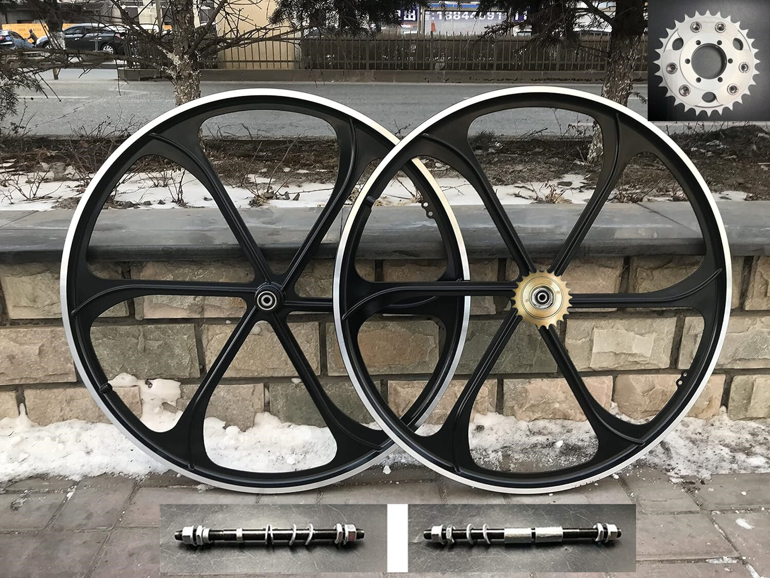 26" Aluminum Mag Bike Wheel 100*135mm & Freewheel & Sprocket -Gas Motorized Bike