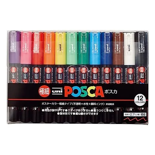 12 Posca Paint Markers, 1M Markers with Extra Fine Tips, Posca