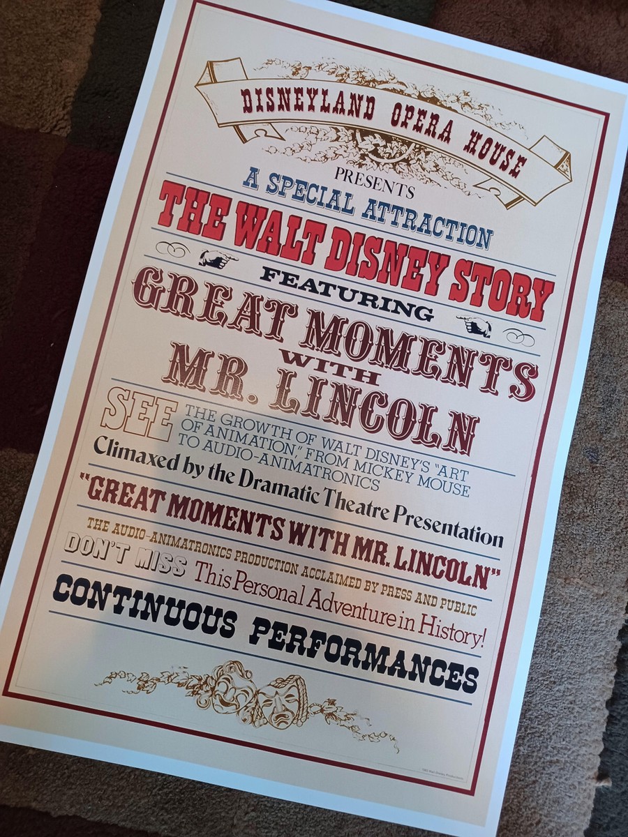 1965 Disney Great Moments With Mr Lincoln 11 x 17 Poster Opera