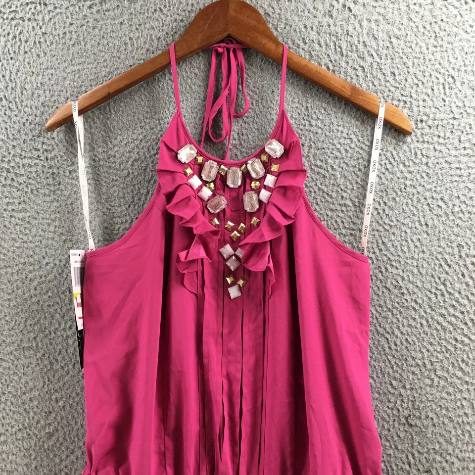 Xoxo Romper Womens Medium Pink Backless Halter Ruffled Sleeveless Casual NEW - Image 2 of 4