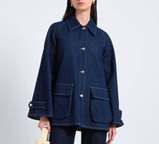 Arket Indigo Dark Blue A-line Oversized Denim Jacket Utility Workwear Chore 12