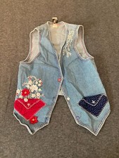 KEVIN G SPORTSWEAR Womens Petite Denim Vest Floral Embroidery USA Made Cotton