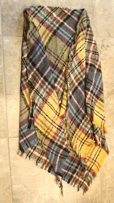 Lightweight Triangle Accent Neck Scarf Tartan Plaid Yellow Red Black 79x39'' #YG