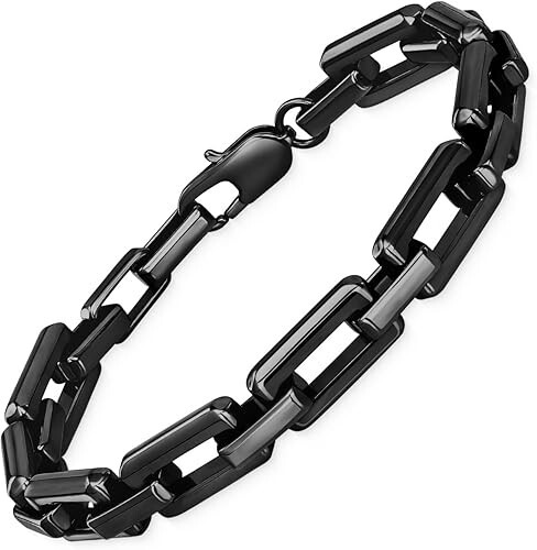 Bracelets for Men,Black Stainless Steel for Men Bracelets,Trendy Paperclip Short - Picture 1 of 6