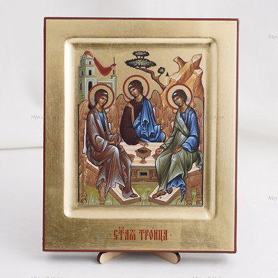 HOLY TRINITY Orthodox Handmade Icon Икона Святая Троица Ручной Работы 6.77x8.2''