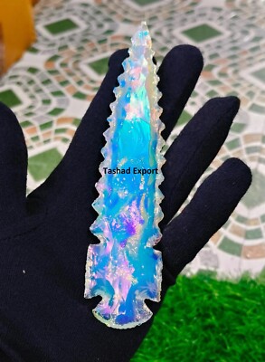 Handmade Angel Aura Opalite Arrowhead 5.5-6'' Knapped Crystal Spearhead