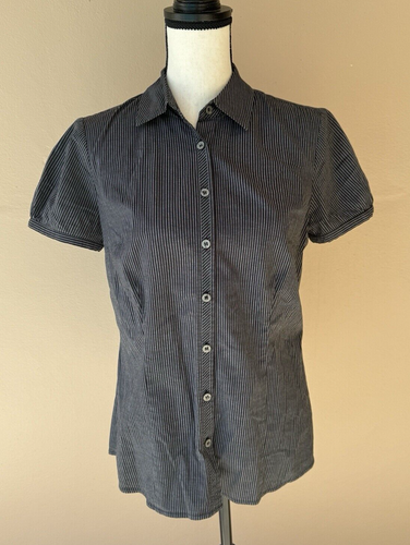 The Limited Essential Shirt grau und schwarz gestreift Kragenhemd Damen Medium