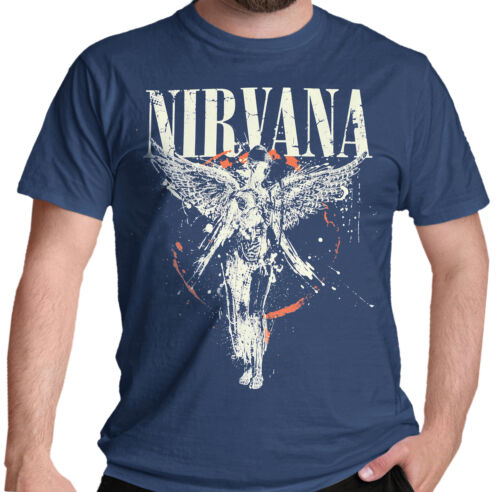 Nirvana T-Shirt In Utero Album Art Grunge Kurt Cobain Angelic Band Bleu NEUF - Photo 1/16