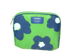Clinique Kate Spade Green Navy Makeup Bag Zipper Pouch Floral Design