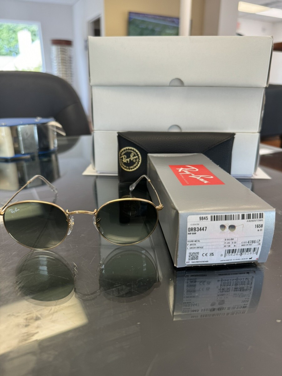 Ray-Ban Round Metal Men's Sunglasses Gold Frame with Green