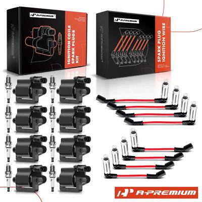 A-Premium 8x Square Ignition Coil & Spark Plug Wire Kits for GM Chevrolet GMC