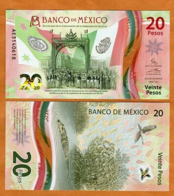 Mexico, 20 Pesos, 2021-2023, Polymer, P-New UNC Commemorative Independence